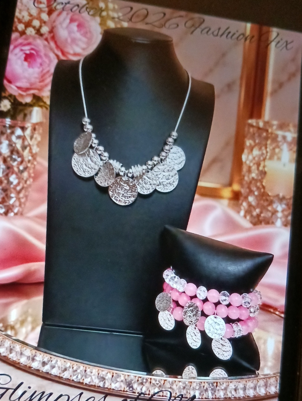Silver & Pink Coin Charm Jewelry Set